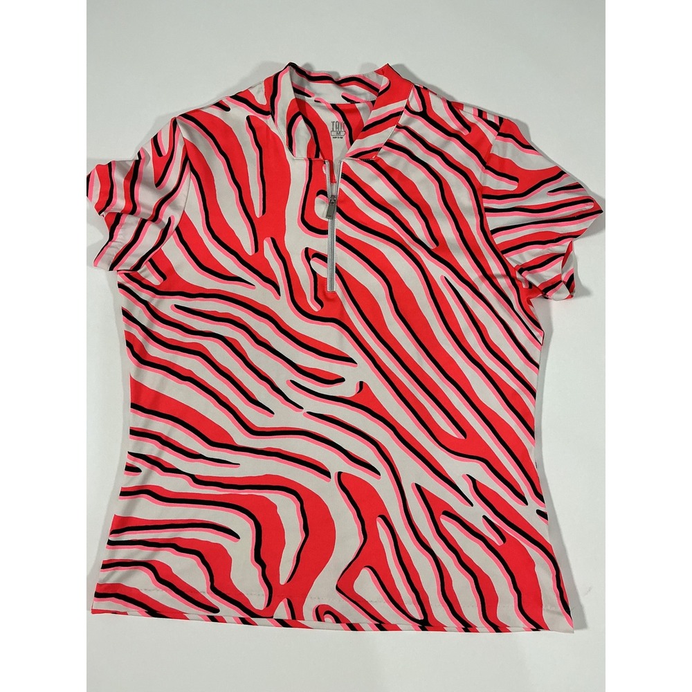 TAIL Activewear Rosalia Zebra Print 1/4 Zip Golf Top Neon Pink Orange Size M